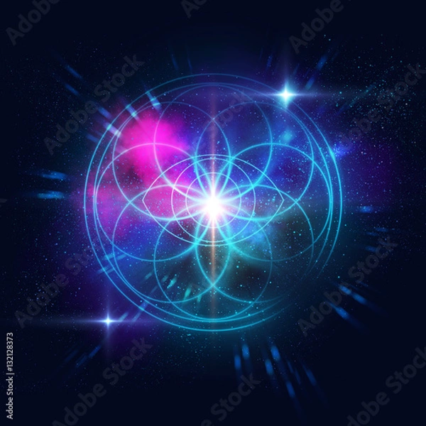 Fototapeta Sacred geometry symbols and elements background. Alchemy, religi