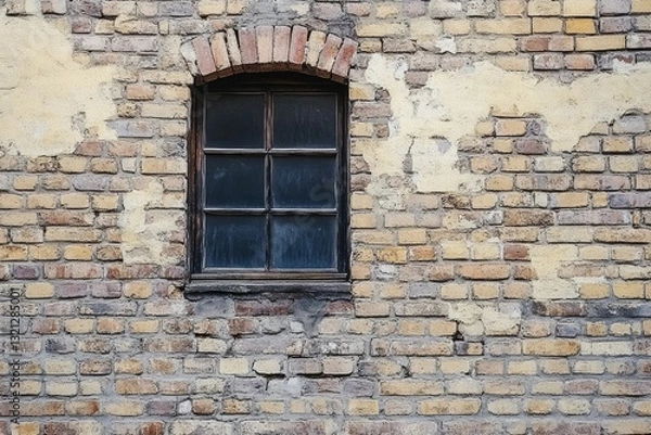 Fototapeta Vintage window on weathered brick wall. Artificial Intelligence image