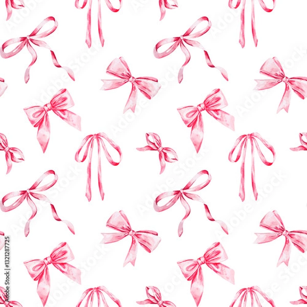 Fototapeta Feminine Watercolor Ribbon and Bow Pattern – Decorative Repeat Surface for Party Invitations and Gift Packaging