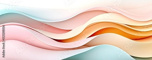 Fototapeta 3D abstract art background concept. Abstract design featuring flowing pastel waves, ideal for backgrounds and creative projects.