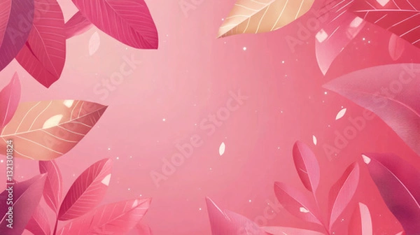 Fototapeta Geometric shapes and leaves on a pink background. Background Animation Loop 