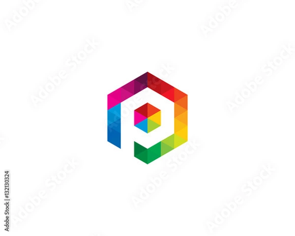 Fototapeta Letter P Colorful Triangle Pixel Initial Logo Design Element