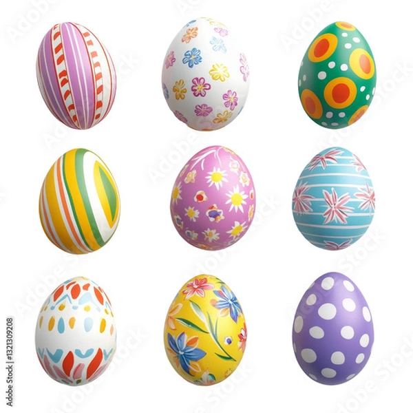 Fototapeta A collection of colorful painted eggs with various patterns and designs