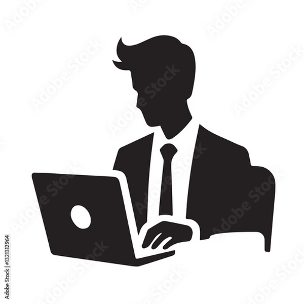 Obraz Businessman using laptop vector design. Office man using laptop vector illustration.