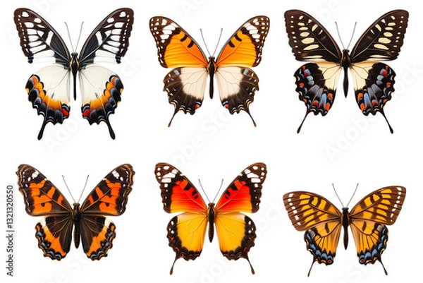 Fototapeta A group of butterflies isolated on a transparent background