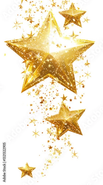 Fototapeta A gold star with a lot of glitter is surrounded by other gold stars