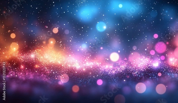 Fototapeta Space glitter dust backdrop with colorful cosmic cloud, stars, bokeh lights use