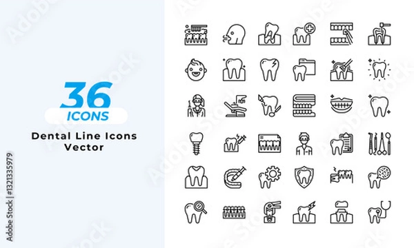 Fototapeta Dental Line Icons Set Layout Vector Template. Vector illustration in line style of icons	
