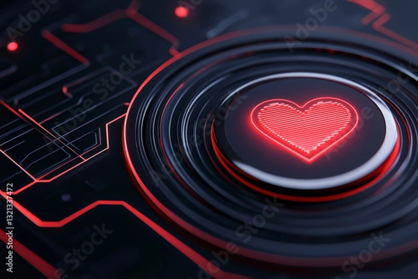 Obraz A close-up of a glowing heart symbol on a digital interface, symbolizing love in tech.
