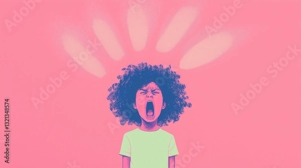 Fototapeta a shouting child being angry on pink background