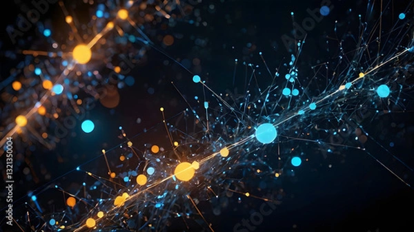 Fototapeta Illuminating Connections: A vibrant display of interconnected nodes and pathways glows in a digital abstraction of networking and data flow