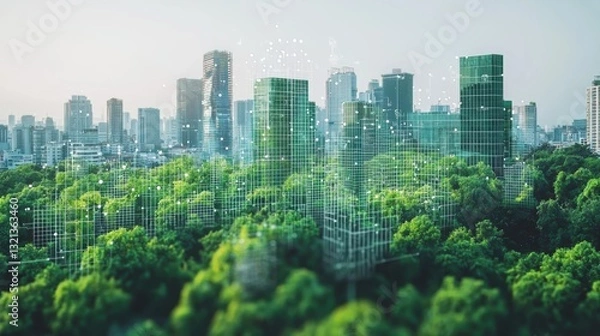 Fototapeta Sustainable urban development report cityscape corporate analysis green environment aerial view future concepts