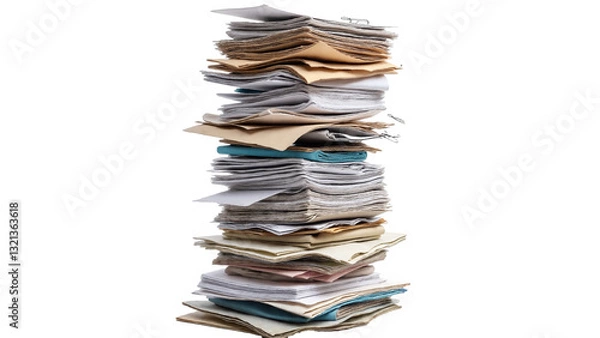 Fototapeta Disorganized Stack of Papers and Documents Isolated on Transparent Background for Use in Presentations and Articles