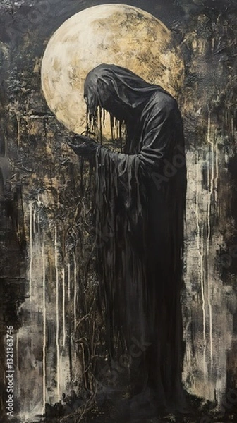 Obraz Moonlit Melancholy: A Dark Figure in the Night