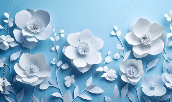 Fototapeta paper flowers on a blue background.