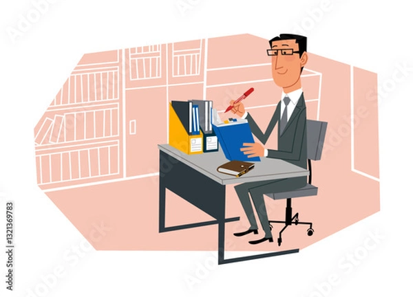 Obraz オフィスでアナログ作業をするビジネスマン