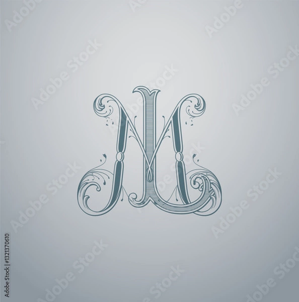 Obraz illustration of ML or LM monogram classic style, ML or LM initial Wedding of minimalist model, elegance applicable for invitation, letterpress, jewelry, tattoo, boutique and creative templates.