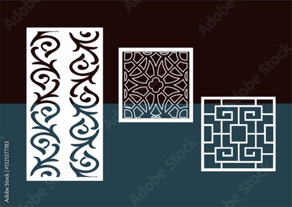 Fototapeta  Kitchen and Hall Jali geometric CNC jaali pattern for laser cutting and interior designing vector graphics