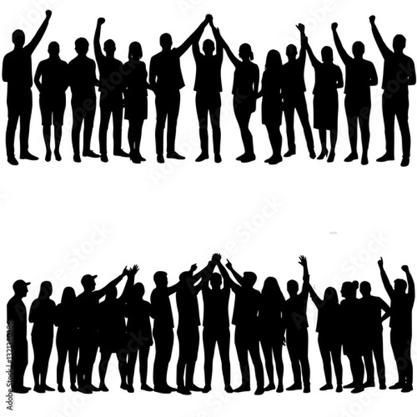 Fototapeta Silhouette of a Happy Group of People Celebrating Together
