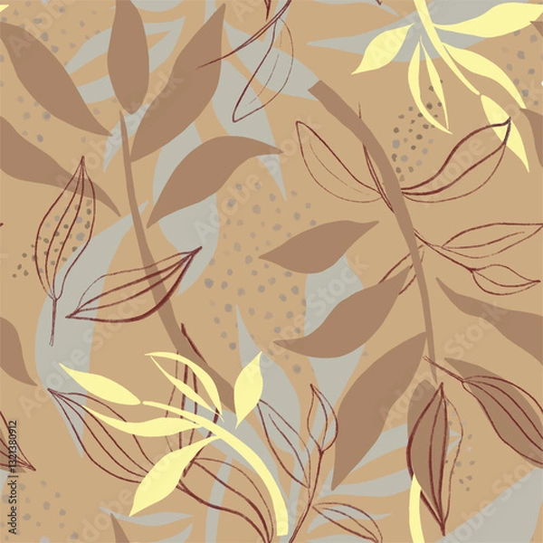 Fototapeta seamless pattern with leaves on beige background 