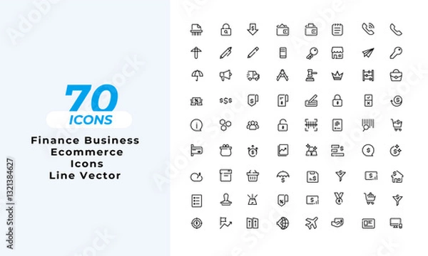 Fototapeta Finance Business Ecommerce Icons Set Layout Vector Template. Vector illustration in line style of icons	