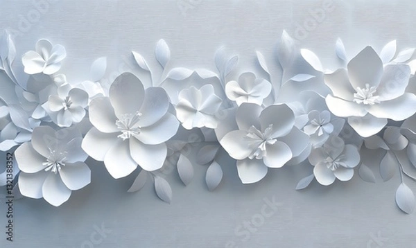 Fototapeta a collection of white flowers and leaves arranged in a decorative pattern.