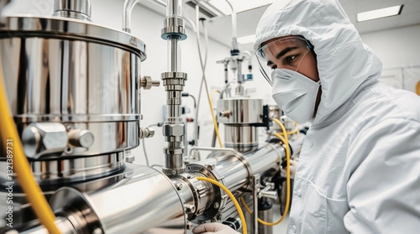 Fototapeta Scientist inspecting equipment in modern laboratory