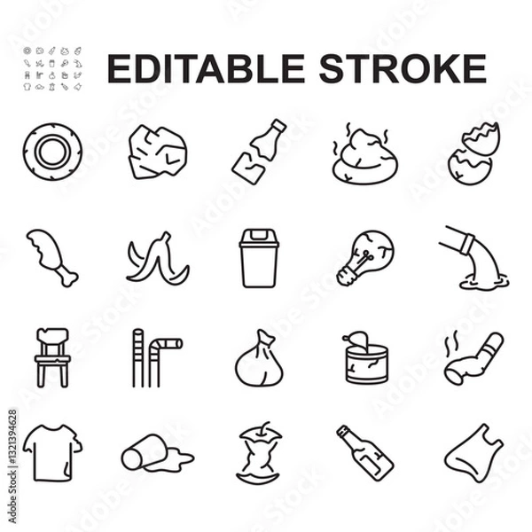 Obraz Collection of icons of various types of trash. Made in thin line style. Contains icons such as trash can, plastic trash, waste and more.