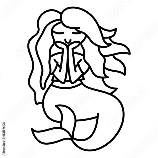 Fototapeta Enchanting Mermaid: A charming mermaid illustration, with flowing hair and a serene expression, embodies the magic of the sea, its simplicity invites a touch of whimsy.