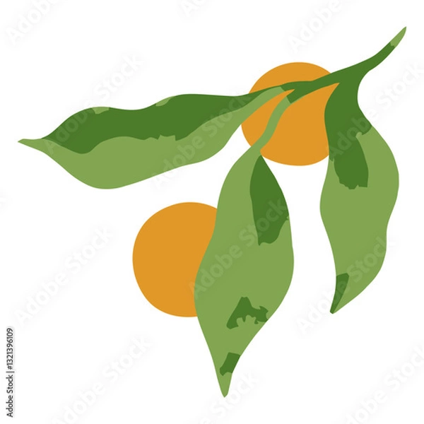 Fototapeta Citrus Branch Illustration: A vibrant illustration showcases a citrus branch, adorned with juicy oranges and lush green leaves, perfect for conveying freshness and natural beauty.