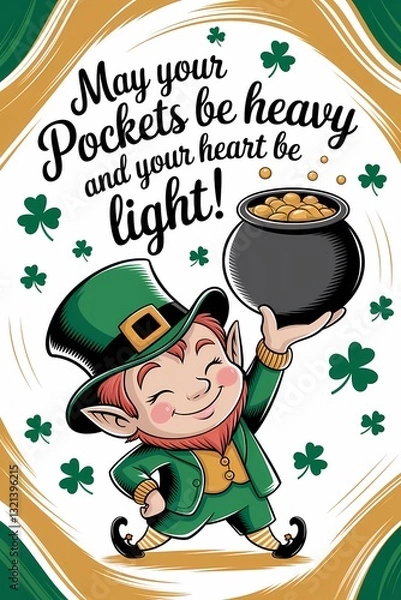 Fototapeta A leprechaun holding a pot of gold