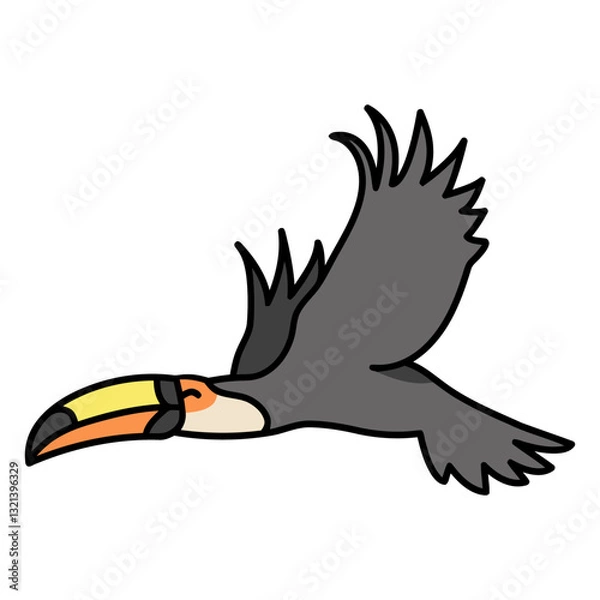 Fototapeta Exotic Toucan in Flight: A vibrant toucan with striking plumage soars through the air, showcasing the beauty and wonder of tropical wildlife. 