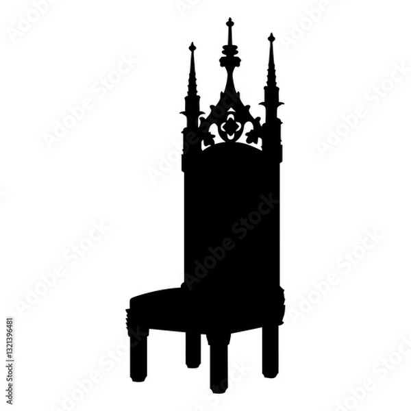 Fototapeta Gothic Chair Silhouette: A detailed silhouette of an elaborately carved gothic chair against an open field, its presence exudes an air of history. 