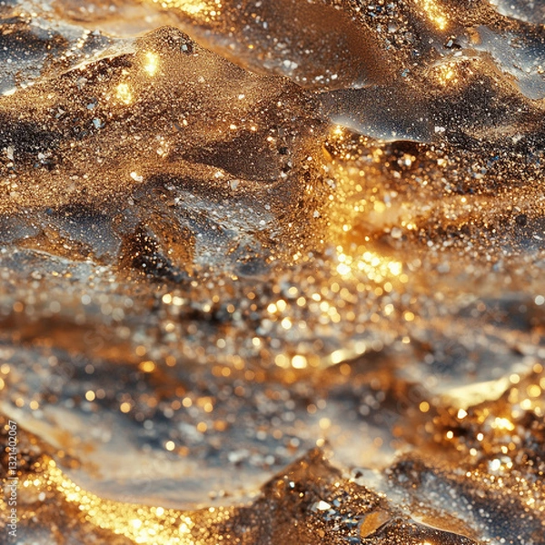 Obraz Seamless Abstract Texture Background – Gold Sand, Wavy Blue & Gold Waves