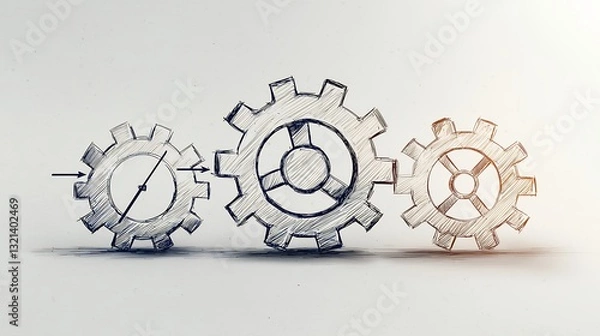 Fototapeta Interconnected Gears Sketch Teamwork and Mechanical Process