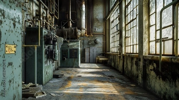 Fototapeta Decaying Industrial Factory Interior: A Glimpse into the Past