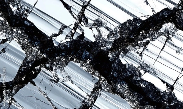 Fototapeta Macro shot of natural Galena gem or mineral texture background, silver metallic surface, organic stones patterns and colors. Abstract geological unique structures, AI generated