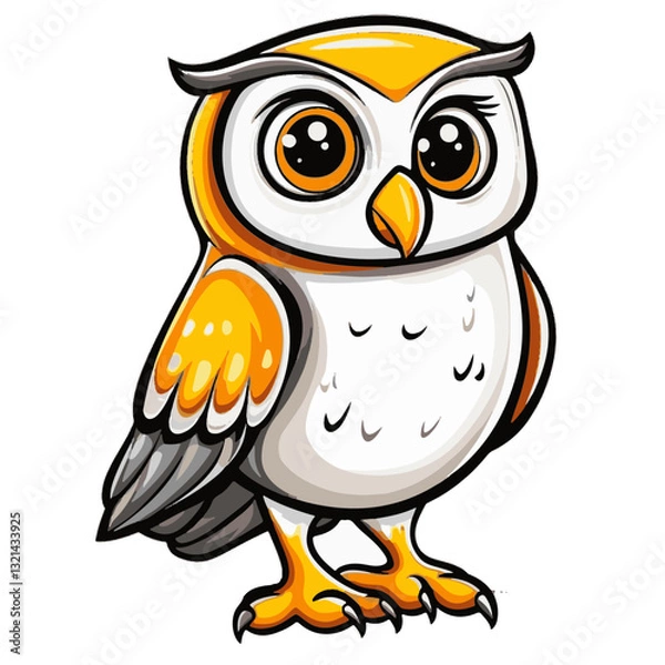 Fototapeta Cartoon Owl with White Body, Yellow Accents, and Large Eyes