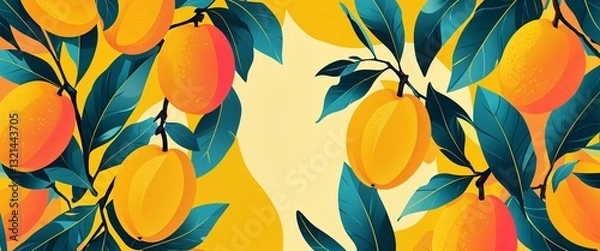 Fototapeta mango pattern on yellow plain background digital abstract art work illustration design