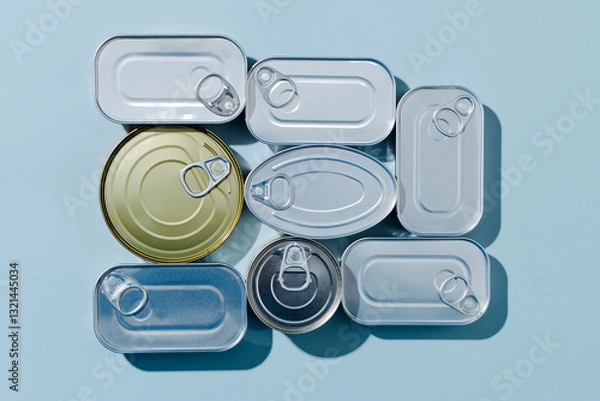 Obraz some unopened tin cans of different canned food