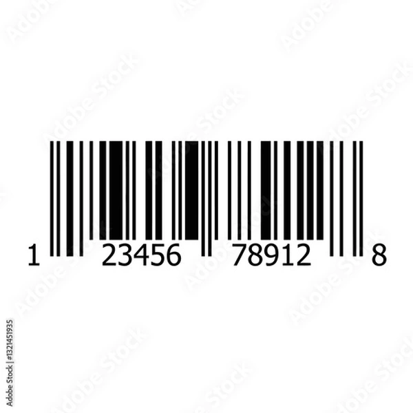 Fototapeta Retail Barcode: A crisp, clear barcode with the code, 123456789128 printed below on a minimalist.