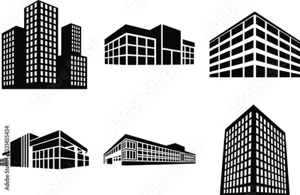Fototapeta Building silhouette clipart bundle design, Building icon vector Illustration, Apartment illustration,  architecture logo. Building vector illustration.