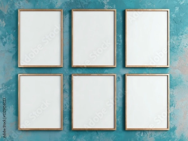 Fototapeta Six Gold Frame Mockups on Blue Background