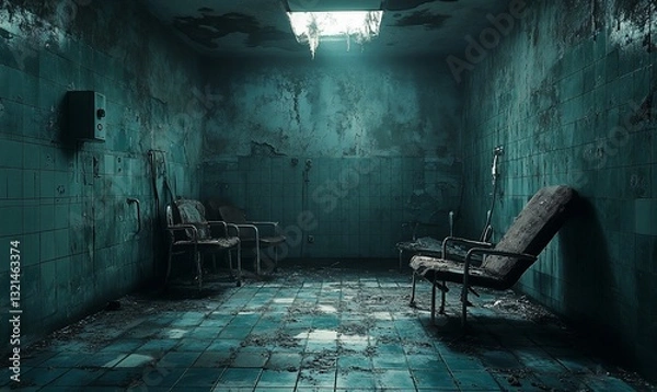 Obraz A Hauntingly Eerie Abandoned Room with Decaying Walls and Furniture