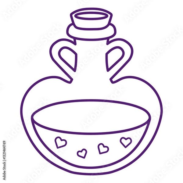 Fototapeta Potion of Affection: Intricately crafted outline of a heart-shaped bottle filled with an enchanting liquid, complete with delicate heart motifs. A symbol of love, mystery, and transformation.