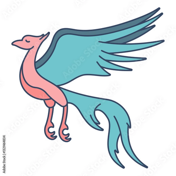 Fototapeta The Mythic Avian: An illustration of a stylized mythical bird, its elegant form rendered with clean lines and a serene expression, evoking a sense of ancient lore and ethereal beauty.