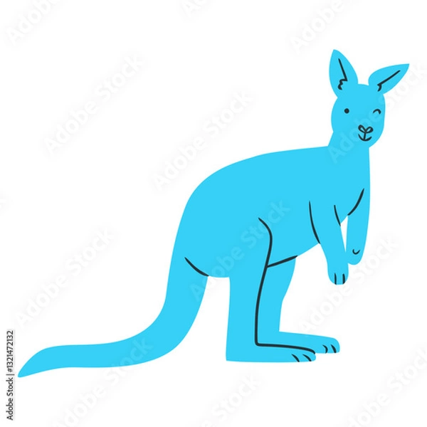 Fototapeta Kangaroos's Blue Silhouette: A vibrant illustration of a kangaroo, the iconic Australian marsupial, rendered in a captivating blue silhouette.