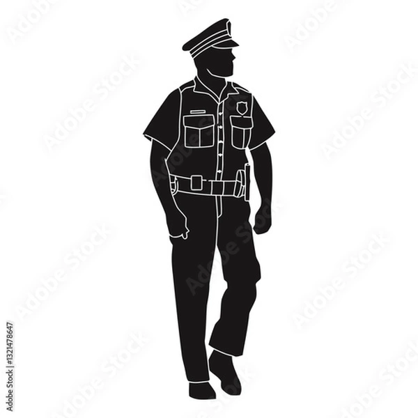 Fototapeta Guard's silhouette: An empowered guard in uniform stands with confidence, a symbol of law and order.  A strong, symbolic image, perfect for themes of authority and protection. 