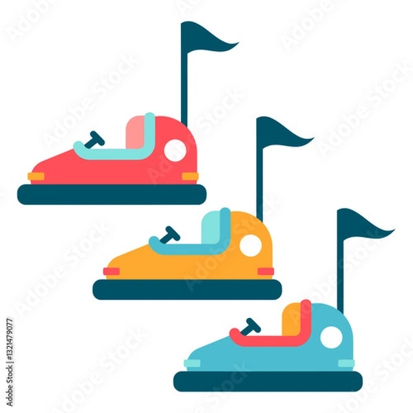 Fototapeta Bumper Car Delight: A colorful ensemble of bumper cars, each a vibrant beacon of playful entertainment, poised to deliver endless amusement. 