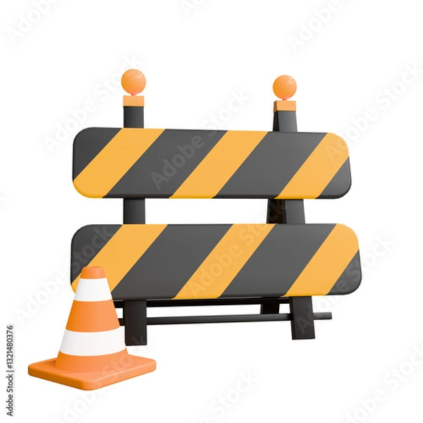 Fototapeta under construction sign 3d rendering isolated in png transparent background 